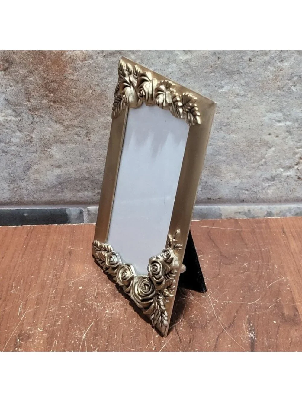 Vintage Metal Gold Tone Photo Picture Frame 3D Floral Roses Leaf Border